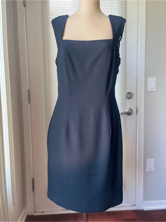 Ann Taylor Dresses & Skirts - Ann Taylor Black Crepe Square-Neck Sheath Dress Sheer Lattice Back LBD